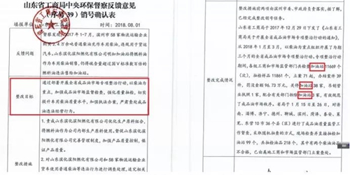 2018年11月1日，中央第三生態(tài)環(huán)境保護(hù)督察組進(jìn)駐山東省開(kāi)展&ldquo;回頭看&rdquo;。通過(guò)對(duì)相關(guān)部門(mén)走訪(fǎng)問(wèn)詢(xún)，并抽查有關(guān)企業(yè)，發(fā)現(xiàn)山東省物流運(yùn)輸企業(yè)違規(guī)使用普通柴油或其他高硫分燃油問(wèn)題依然十分突出，柴油貨車(chē)尾氣污染嚴(yán)重。  一、基本情況  《大氣污染防治法》明確，禁止向汽車(chē)和摩托車(chē)銷(xiāo)售普通柴油以及其他非機(jī)動(dòng)車(chē)用燃料。第一輪中央環(huán)保督察反饋指出，山東省以普通柴油替代車(chē)用柴油的情況較多，濱州等地市大量物流運(yùn)輸企業(yè)違規(guī)使用普通柴油，尾氣污染問(wèn)題突出。  為此，山東省整改方案要求，杜絕違規(guī)使用普通柴油的情況，并明確由原省工商局負(fù)責(zé)部署推進(jìn)相應(yīng)整改工作。原省工商局于2018年8月1日上報(bào)山東省環(huán)境保護(hù)督察反饋意見(jiàn)整改工作領(lǐng)導(dǎo)小組，聲稱(chēng)該問(wèn)題完成整改并銷(xiāo)號(hào)。  二、主要問(wèn)題  督察發(fā)現(xiàn)，原山東省工商局作為整改責(zé)任主體沒(méi)有認(rèn)真履行整改職責(zé)，未就整改工作進(jìn)行部署推進(jìn)，整改任務(wù)目標(biāo)完全落空，全省物流運(yùn)輸企業(yè)違規(guī)使用普通柴油或高硫分燃油問(wèn)題依然普遍存在。  （一）違規(guī)售油無(wú)人管。督察組抽查3個(gè)地市的4家煉化公司，發(fā)現(xiàn)這些煉化公司違規(guī)大量向物流運(yùn)輸企業(yè)銷(xiāo)售普通柴油或其他高硫分燃油，導(dǎo)致這些柴油大量替代車(chē)用柴油使用，污染嚴(yán)重。2018年，東營(yíng)齊潤(rùn)化工有限公司將3萬(wàn)余噸硫含量近2000mg/kg的常壓柴油售給物流運(yùn)輸企業(yè)和加油站，墾利石化有限公司也將3萬(wàn)余噸硫含量2000-3000mg/kg的燃油售給相關(guān)物流運(yùn)輸企業(yè)和加油站，硫含量最高超標(biāo)約300倍。2017年中央環(huán)保督察以來(lái)，山東匯豐石化集團(tuán)有限公司將近40萬(wàn)噸普通柴油銷(xiāo)往多家物流運(yùn)輸企業(yè)，濰坊市昌邑石化有限公司將5萬(wàn)余噸國(guó)Ⅳ和國(guó)Ⅴ的普通柴油售給物流運(yùn)輸企業(yè)。現(xiàn)場(chǎng)抽查發(fā)現(xiàn)，物流運(yùn)輸企業(yè)多數(shù)在自身停車(chē)場(chǎng)內(nèi)私自安裝加油裝置，將所購(gòu)違規(guī)油品自用，昌邑市盛宏物流有限公司甚至違法轉(zhuǎn)售其他社會(huì)車(chē)輛。   圖1 昌邑市盛宏物流有限公司在停車(chē)場(chǎng)內(nèi)私設(shè)加油裝置  （二）督察整改做樣子。原省工商局作為督察整改的責(zé)任主體，接受任務(wù)時(shí)服從安排，實(shí)際整改時(shí)做做樣子。督察反饋明確指出問(wèn)題主要是煉化公司違法向物流運(yùn)輸企業(yè)銷(xiāo)售普通柴油替代車(chē)用柴油使用，導(dǎo)致汽車(chē)尾氣污染。但原省工商局等部門(mén)整改時(shí)僅部署對(duì)加油站和成品油倉(cāng)儲(chǔ)批發(fā)企業(yè)的檢查，沒(méi)有將煉化公司到物流運(yùn)輸企業(yè)的黑色鏈條作為查處對(duì)象。整改工作指東打西，真正問(wèn)題沒(méi)有觸及。另外，整改方案明確的目標(biāo)是&ldquo;強(qiáng)化日常監(jiān)督管理，杜絕違規(guī)使用普通柴油&rdquo;；但原省工商局擅自在銷(xiāo)號(hào)材料中將目標(biāo)改為&ldquo;針對(duì)加油站開(kāi)展專(zhuān)項(xiàng)整治行動(dòng)&rdquo;，以此蒙混過(guò)關(guān)，虛假銷(xiāo)號(hào)。   圖2 原省工商局在銷(xiāo)號(hào)確認(rèn)表上弄虛作假  （三）執(zhí)法監(jiān)管走過(guò)場(chǎng)。2017年以來(lái)，山東省各市共打擊取締非法加油點(diǎn)近2000家，但僅對(duì)涉案物流運(yùn)輸企業(yè)進(jìn)行了處罰，未能以此為線(xiàn)索追根溯源，對(duì)源頭煉化公司違規(guī)售油問(wèn)題進(jìn)行查處，煉化企業(yè)到物流運(yùn)輸企業(yè)的黑色鏈條始終未被斬?cái)唷? 一些煉化企業(yè)長(zhǎng)期游離于監(jiān)管之外，缺乏對(duì)法律的敬畏。2018年8月，生態(tài)環(huán)境部調(diào)研發(fā)現(xiàn)中國(guó)化工集團(tuán)山東昌邑石化有限公司涉嫌違法生產(chǎn)銷(xiāo)售國(guó)Ⅳ普通柴油，但在進(jìn)一步調(diào)查時(shí)，企業(yè)拒絕配合，不提供相關(guān)臺(tái)賬，并臨時(shí)編造相關(guān)記錄。&ldquo;回頭看&rdquo;進(jìn)駐后，督察組再次現(xiàn)場(chǎng)檢查，要求企業(yè)提供儲(chǔ)運(yùn)臺(tái)賬，企業(yè)依然拒絕提供，并繼續(xù)編造謊言，提供虛假材料，性質(zhì)十分惡劣。  對(duì)此，濰坊市查處不嚴(yán)不實(shí)，甚至試圖蒙混過(guò)關(guān)。在督察組兩次督導(dǎo)后，查處工作依然走過(guò)場(chǎng)，在未調(diào)度企業(yè)生產(chǎn)記錄和儲(chǔ)運(yùn)臺(tái)賬等關(guān)鍵證據(jù)的情況下，即采信企業(yè)說(shuō)法，甚至未調(diào)閱生產(chǎn)記錄就作出該企業(yè)2018年未生產(chǎn)銷(xiāo)售國(guó)Ⅳ普通柴油的結(jié)論。直到督察組再次督導(dǎo)、進(jìn)一步明確要求后才加大查處力度，發(fā)現(xiàn)該企業(yè)2018年實(shí)際以燃料油名義違規(guī)銷(xiāo)售國(guó)Ⅳ普通柴油4萬(wàn)多噸。  三、原因分析  原山東省工商局不在整改落實(shí)中下功夫，反而在整改銷(xiāo)號(hào)上動(dòng)腦筋，表面整改，虛假整改問(wèn)題突出。  山東省有關(guān)地市不敢動(dòng)真碰硬，對(duì)違法銷(xiāo)售不合格油品的黑色鏈條整治不力，未能對(duì)油品來(lái)源追根溯源，未對(duì)煉化企業(yè)的違法行為依法查處。